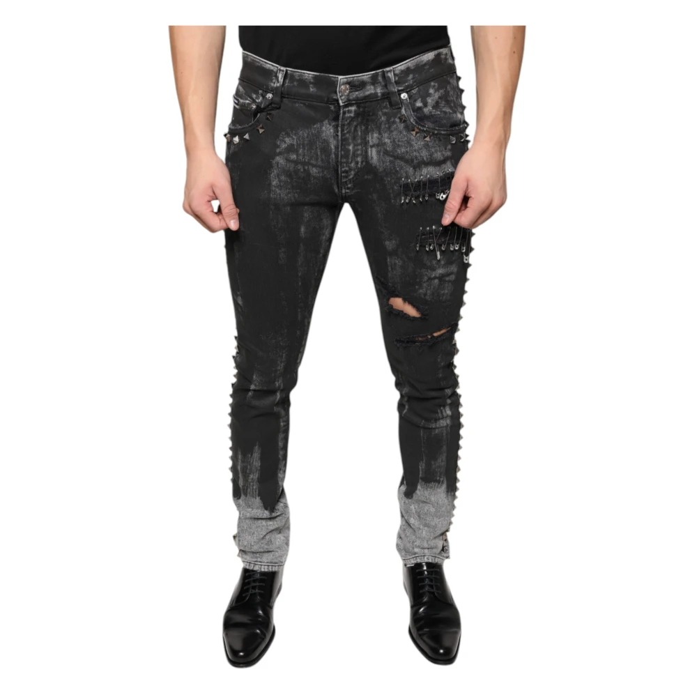 Dolce & Gabbana Men's Black Embellished Skinny Denim Jeans - Slim Fit Jeans - M - Jeans