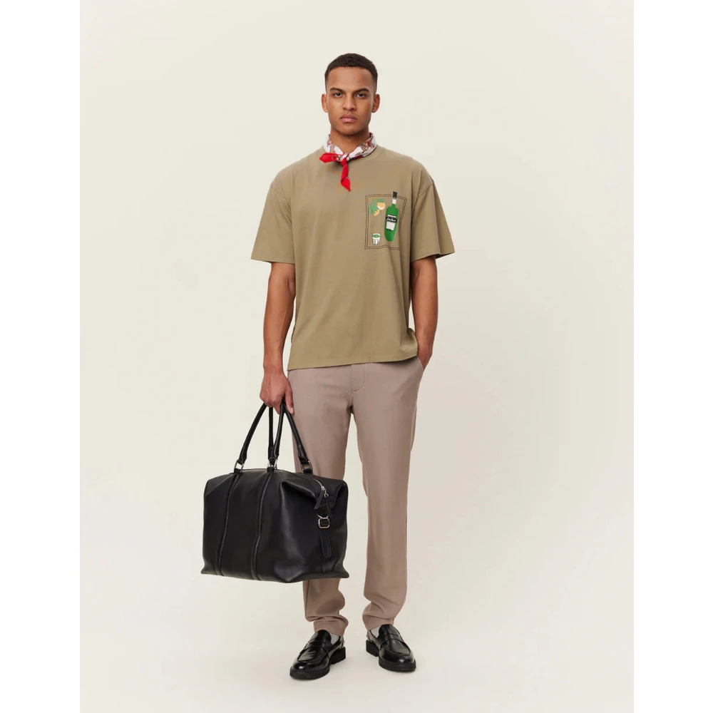 Les Deux Relaxte katoenen T-shirt met print Green Heren