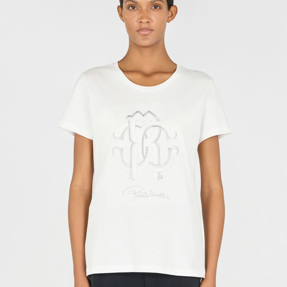 Roberto Cavalli RC Monogram Glitter T-shirt Pink Dames