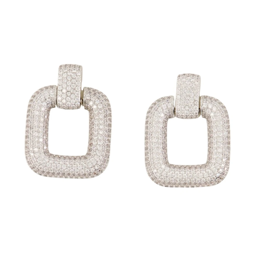 Self Portrait Women's Gray Crystal Earrings - Brass - Silvered