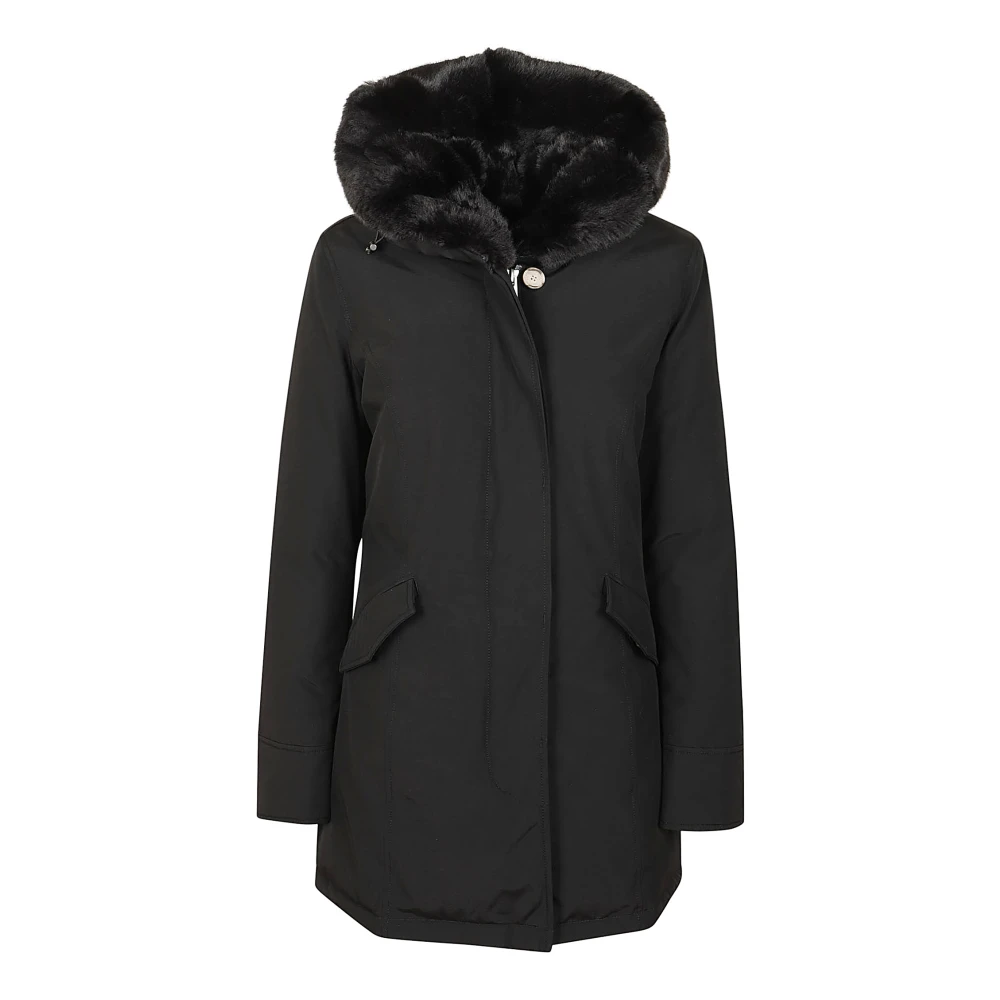 Woolrich Waterdichte katoenen parka met nepbont Black Dames