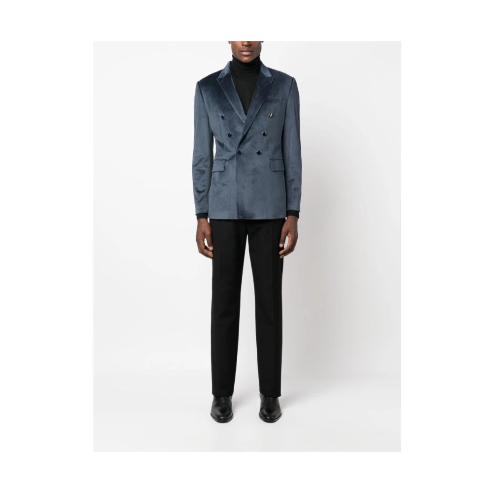 Reveres 1949 Blauwe Velours Dubbelrij Blazer Blue Heren