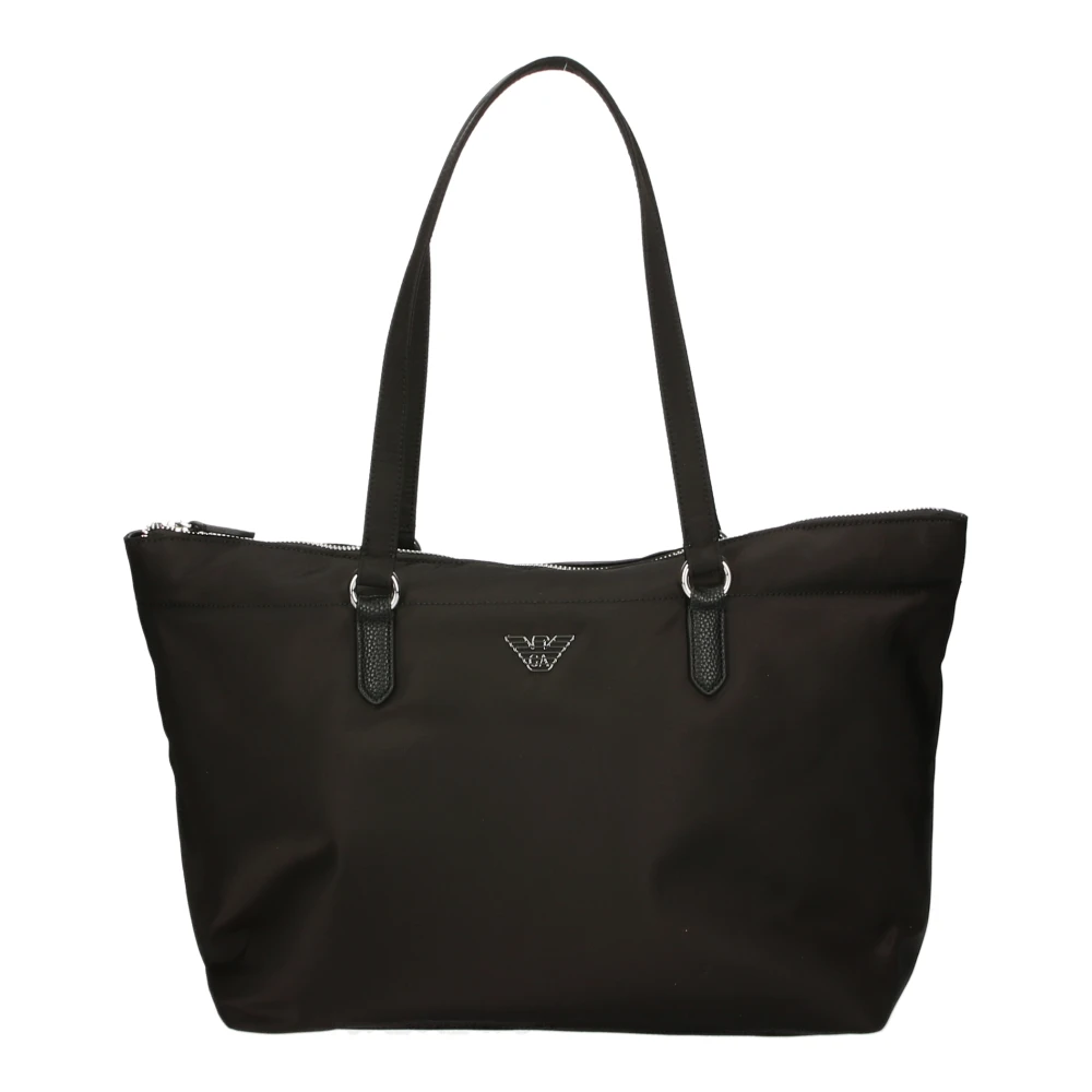 Emporio Armani Moderne Nylon Tote Tas met Rits Black Dames