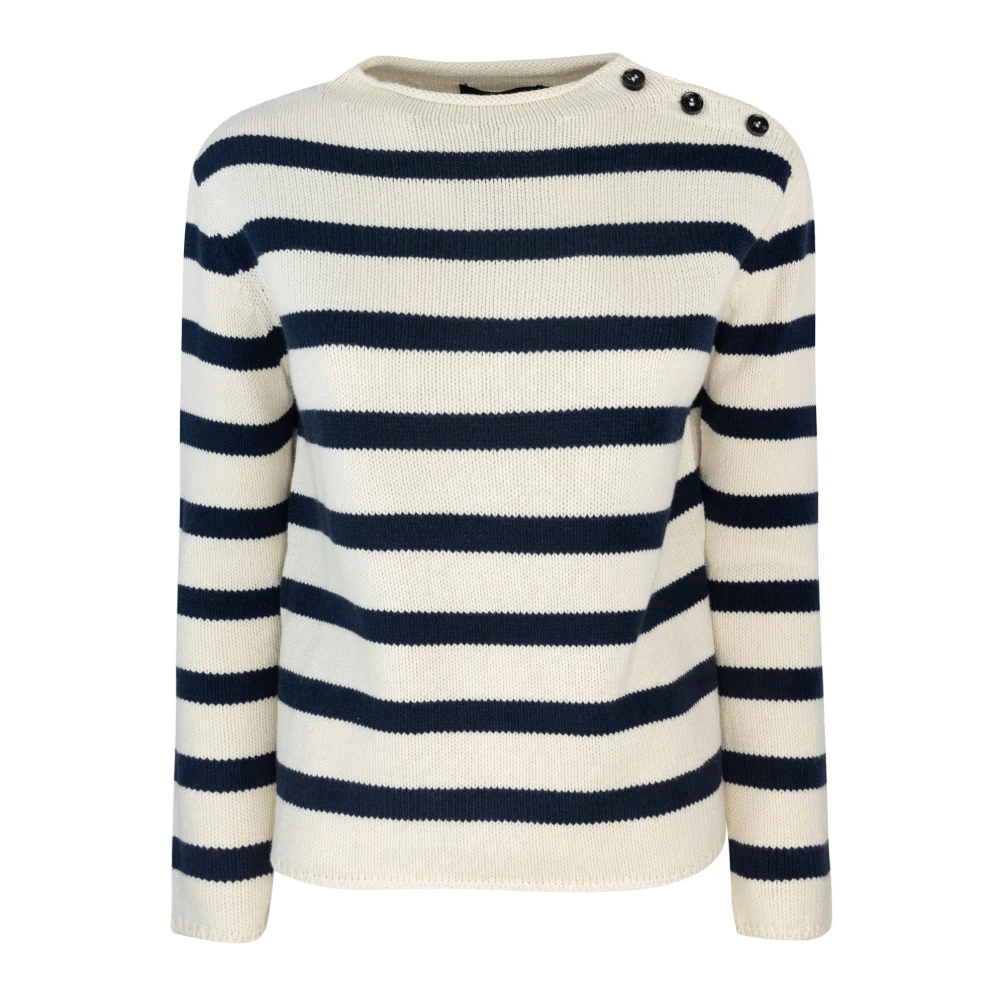 Max Mara Blauwe Gestreepte Trui Schouderknopen Blue Dames