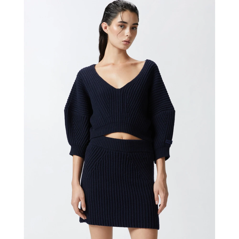 pinko Geribbelde korte top met V-hals Blue Dames
