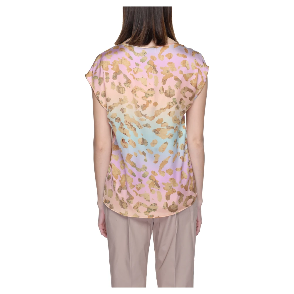 Alviero Martini 1a Classe Beige Bedrukte Blouse met Korte Mouwen Multicolor Dames