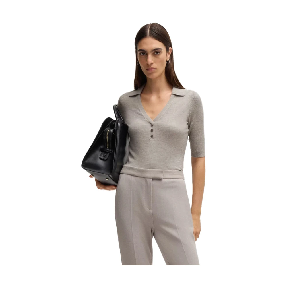 Hugo Boss Kortemouw gebreide polo in grijs Gray Dames