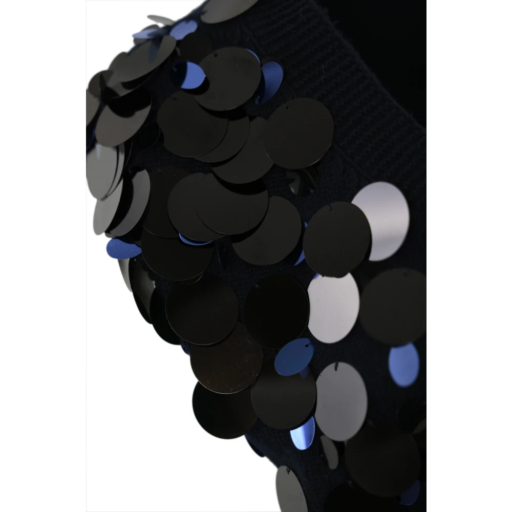 Liviana Conti Blauwe pailletten mouwloze kasjmier trui Blue Dames