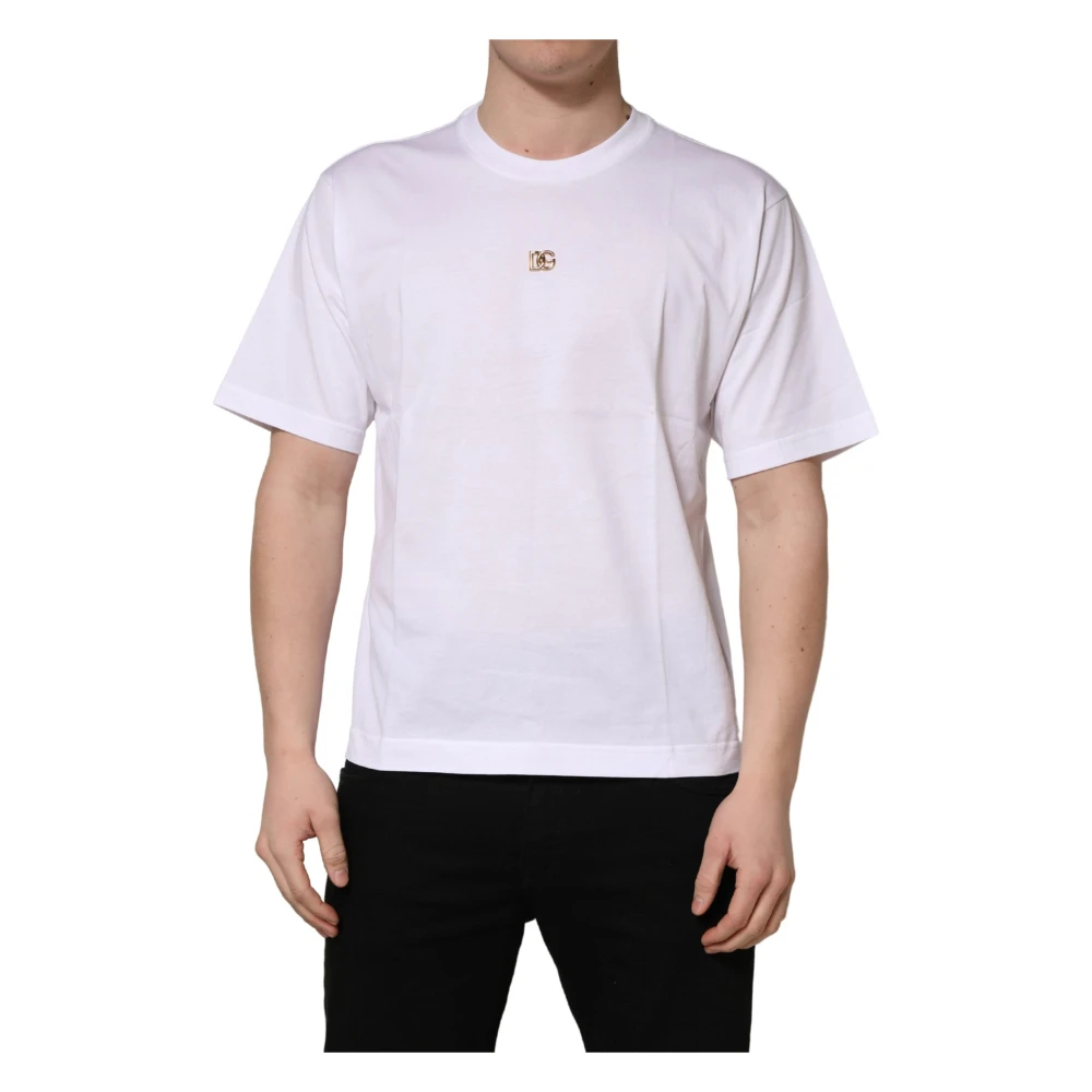 Dolce & Gabbana Metal Logo Cotton Short Sleeves T-Shirt - Male - T-Shirts - White - S - Tops