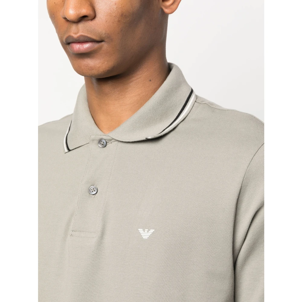 Emporio Armani Geborduurde Katoenen Poloshirt met Knopen Beige Heren