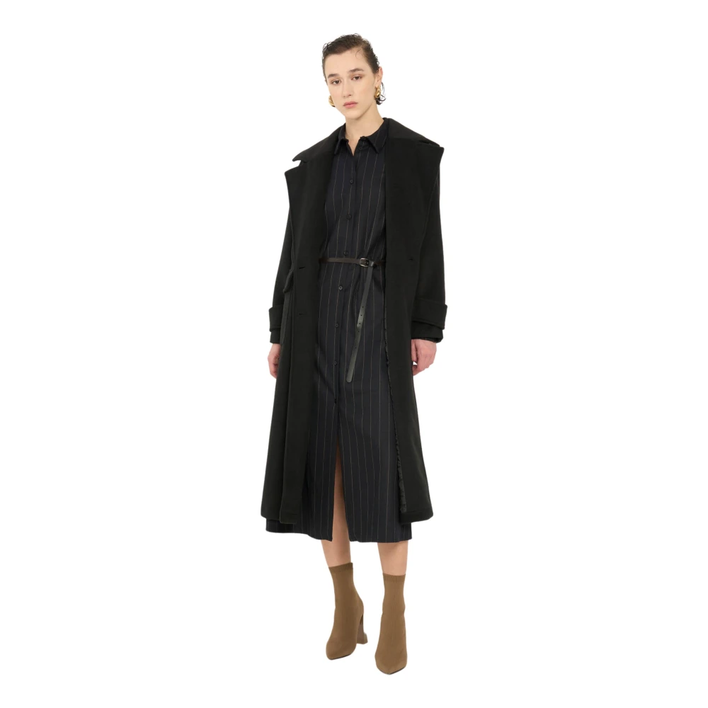 Vicario Cinque Diagonale Viscose Maxi Jas met Klepzakken Black Dames