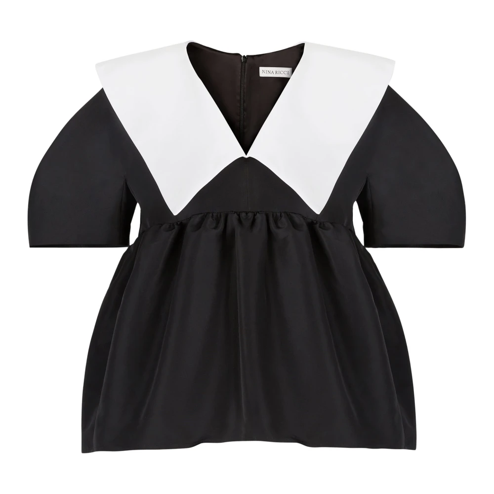 Nina Ricci Zwarte Taffeta Babydoll Top Black Dames