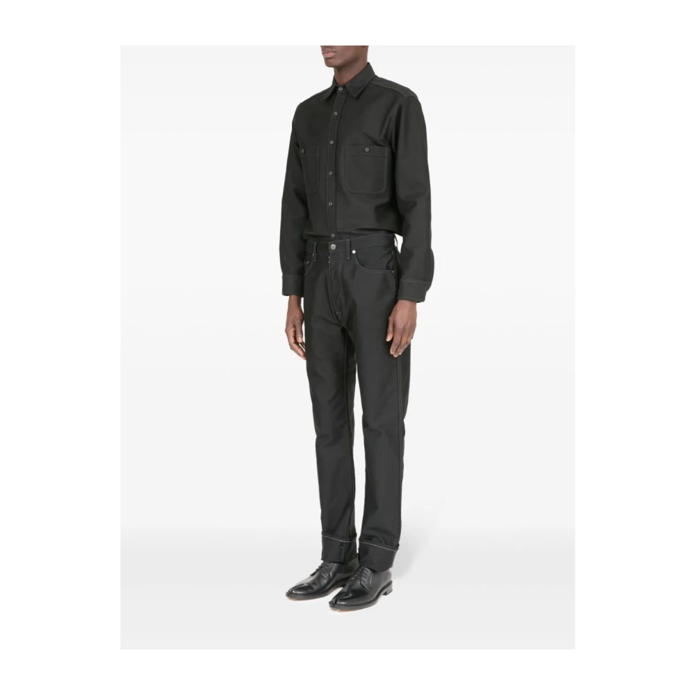 Maison Margiela Zwarte Katoenen Broek met Satijnen Afwerking Black Heren