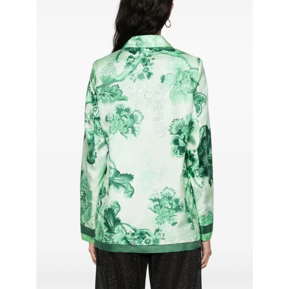 F.r.s For Restless Sleepers Groene Zijden Jas met Bloemenprint Green Dames