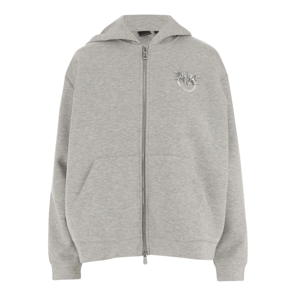 Pinko Love Birds Geborduurde Grijze Hoodie Gray Dames