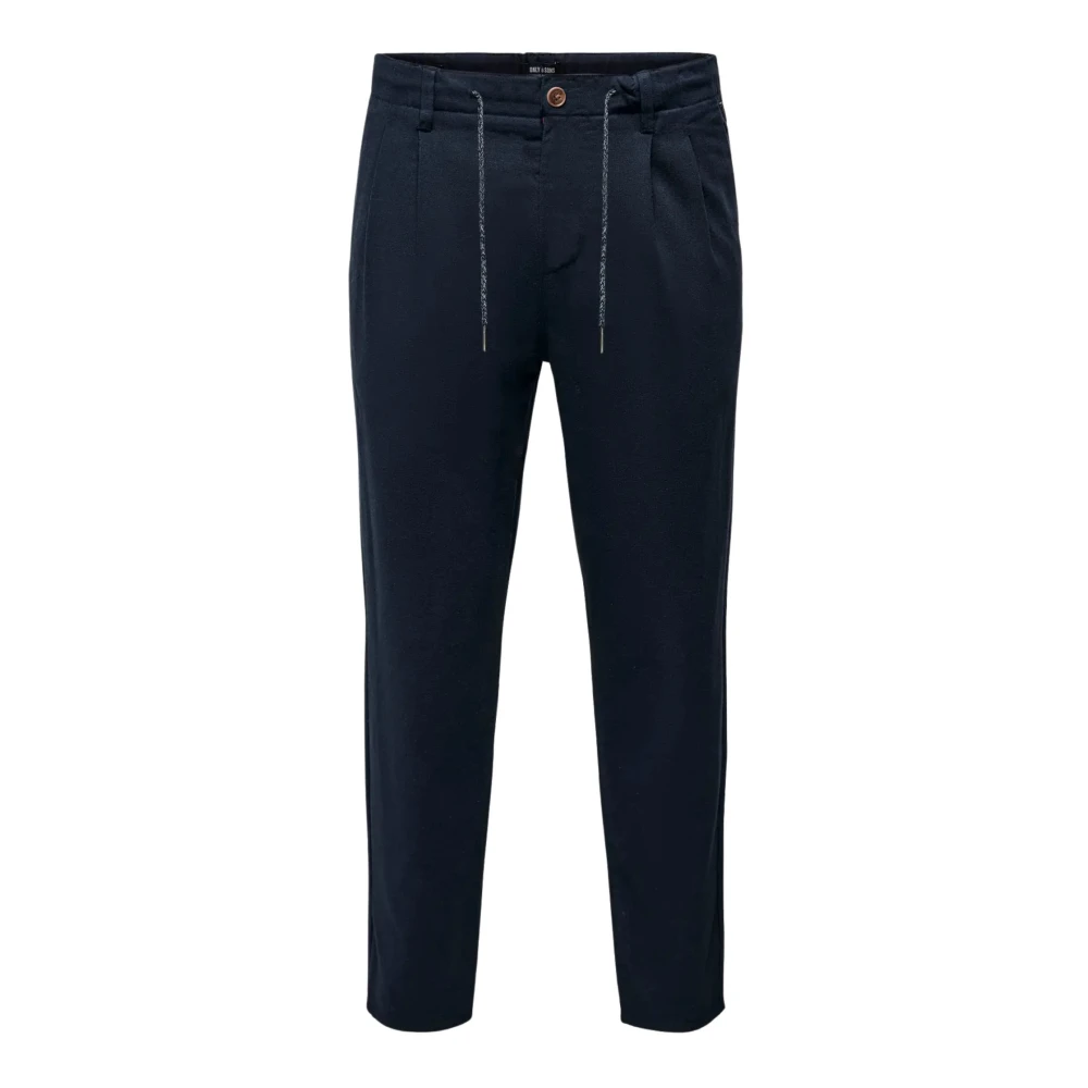 Only & Sons Men's Blue Chinos, W33 L32, Onsleo Crop Linen Mix Pant