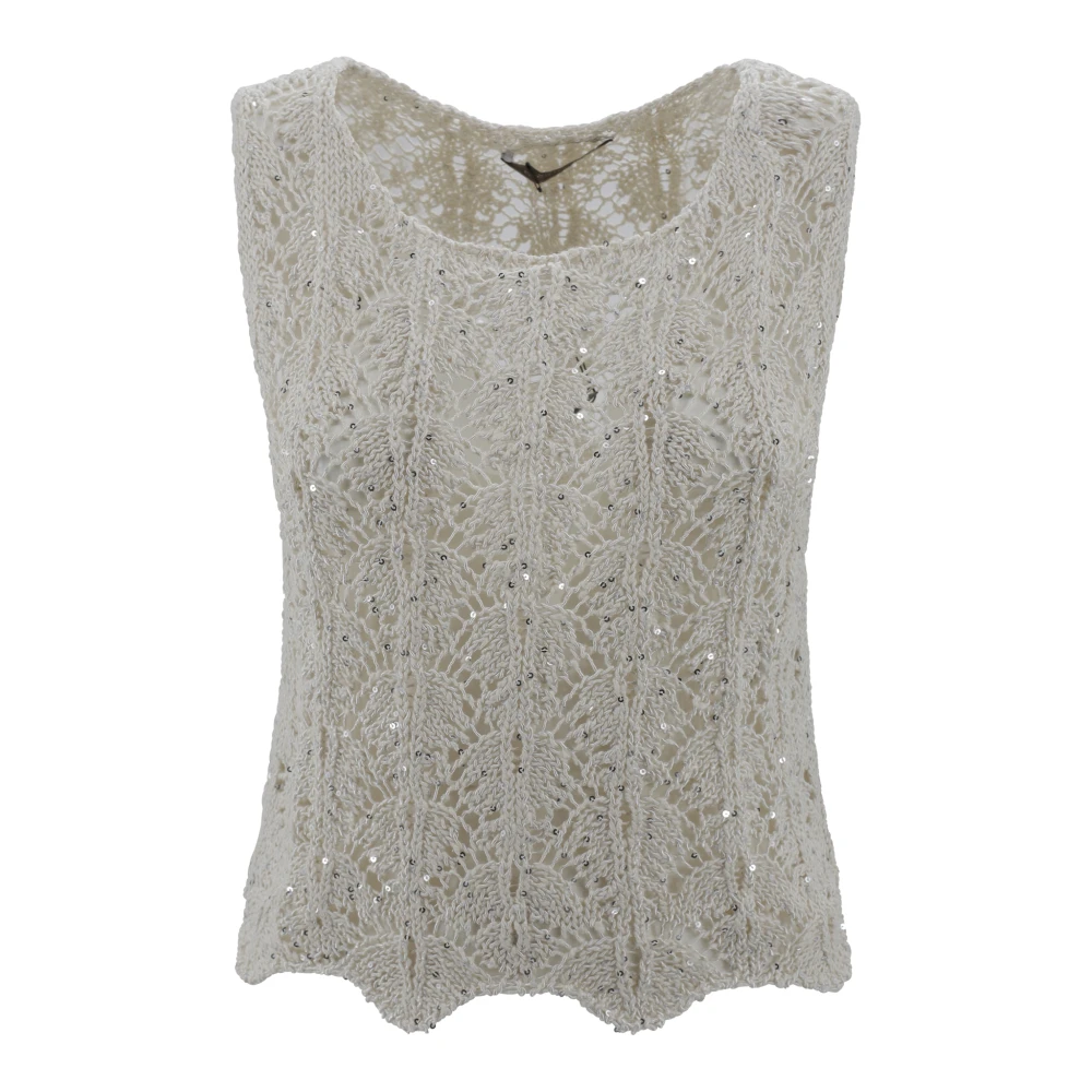 D.Exterior Kant Kristal Mouwloze Top Beige Dames