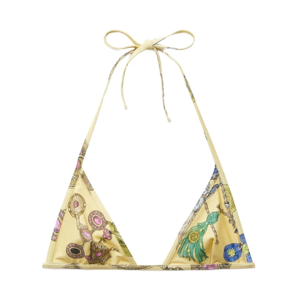 Versace Beige Printed Bikini Top - Female - Bikinis - M - Swimwear