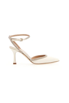 Ivory Läder Strass Slingback Pumps