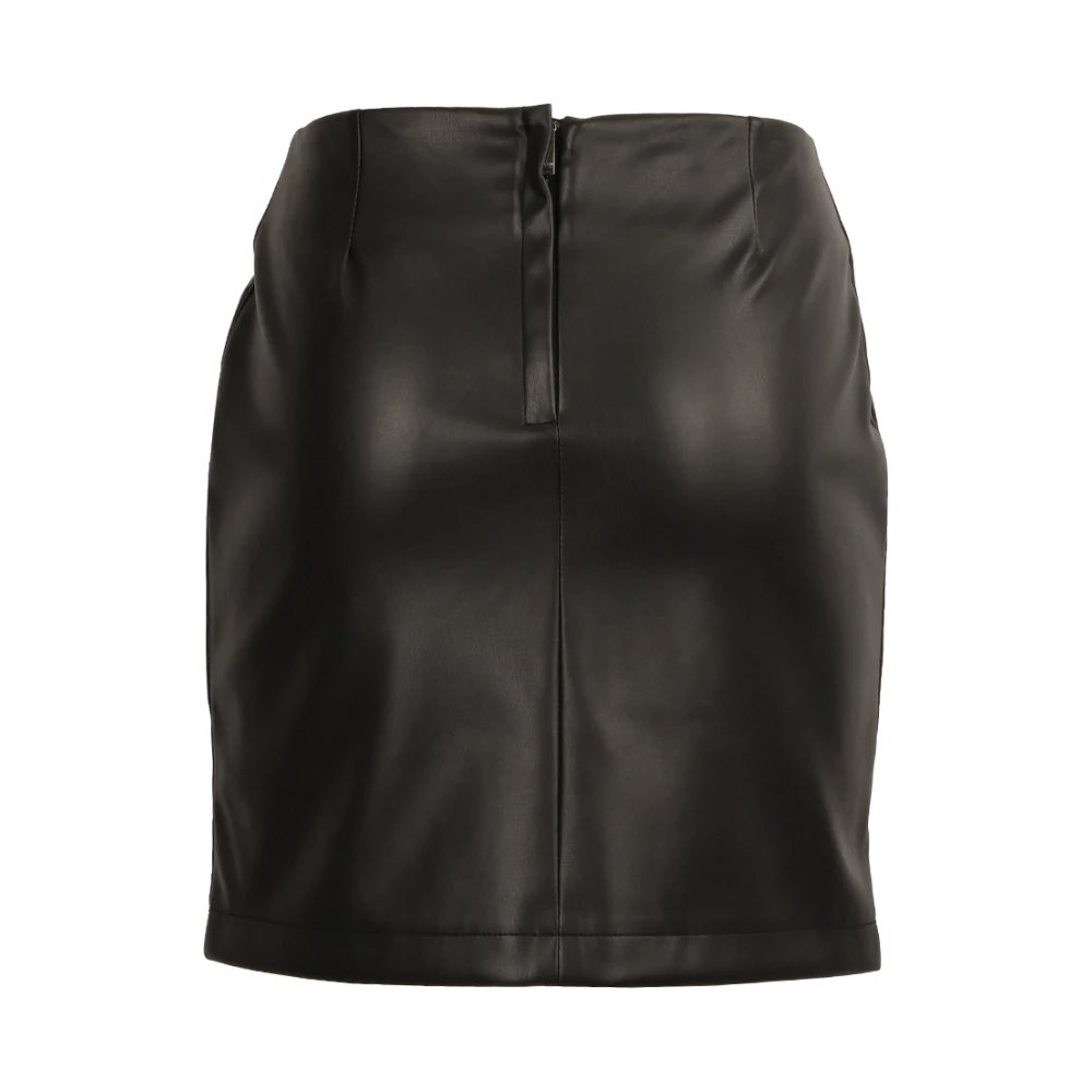 Kocca Korte Zwarte Leren Rok met Knopen Black Dames