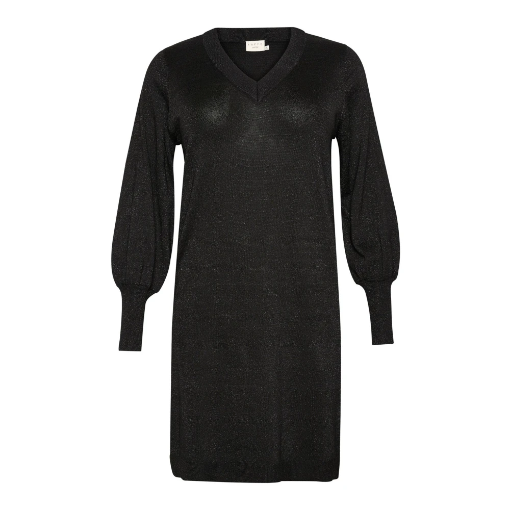 Kaffe Curve Black Knitted Dresses, Female, L, Metallic Knit Dress With Puff Sleeves