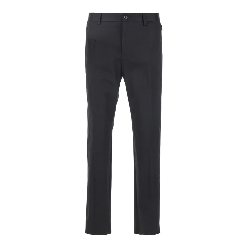 Dolce & Gabbana Zwarte katoenen broek met geborduurd logo Black Heren