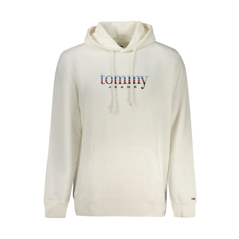 Tommy Hilfiger Men's White Hoodies, L, Cotton Crewneck Sweatshirt With Ribbed Trims