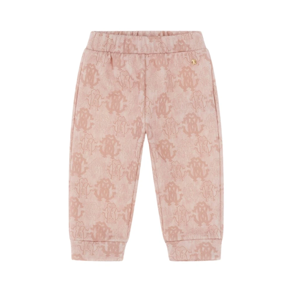 Roberto Cavalli Monogram Metallic Stretch Taille Broek Pink Dames