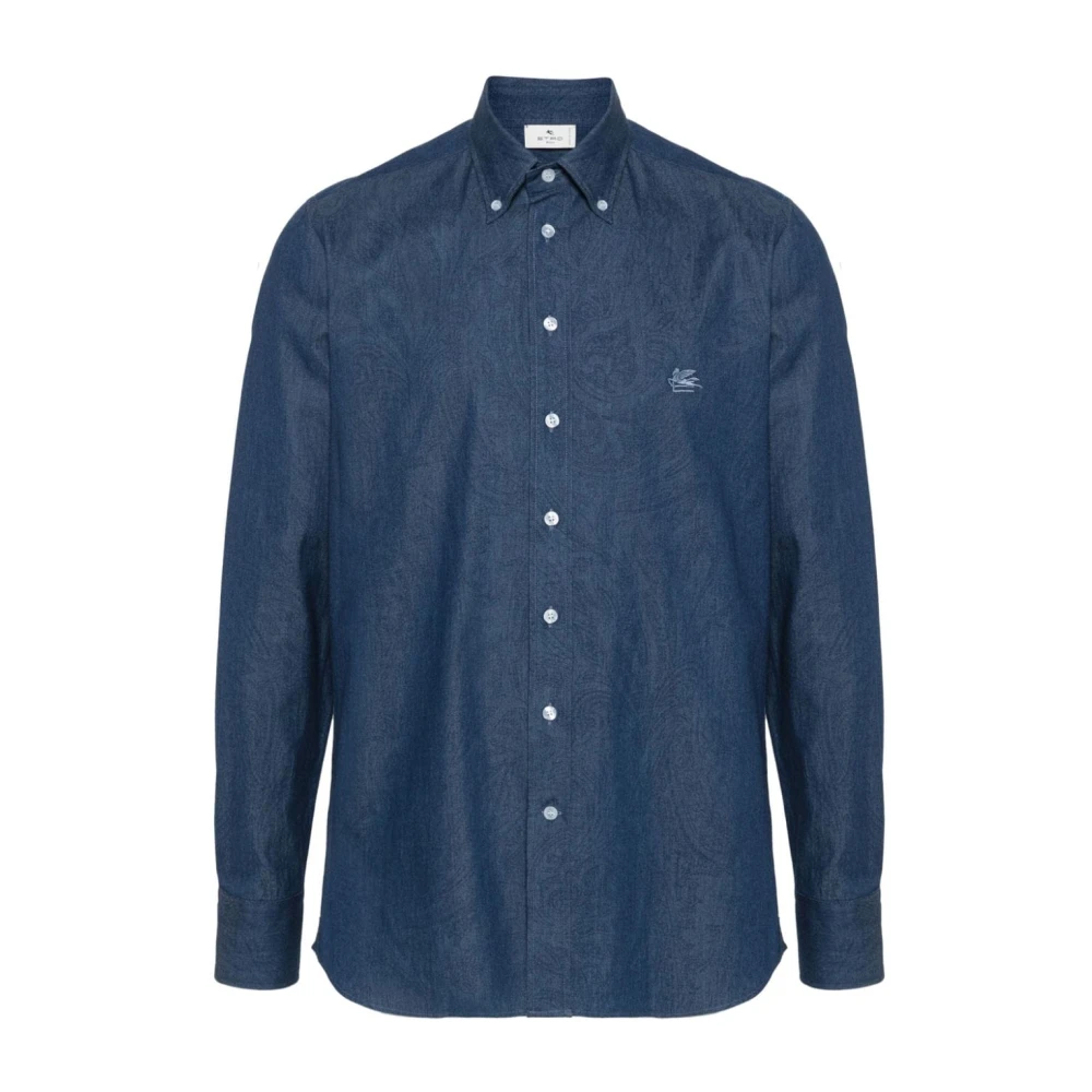Etro Blue Casual Shirts, Male, Xl, Paisley Print Button-Down Shirt