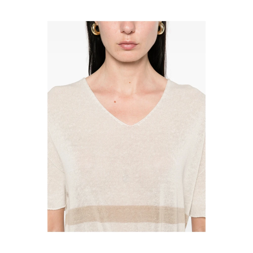 Antonelli Firenze Beige V-hals Korte Mouw Sweater Beige Dames