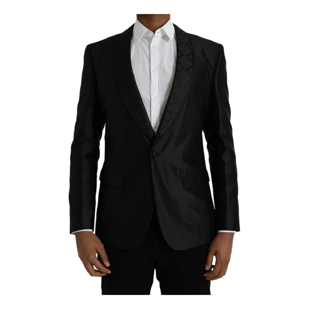 Dolce & Gabbana Men's Black Silk Blend One-Button Blazer