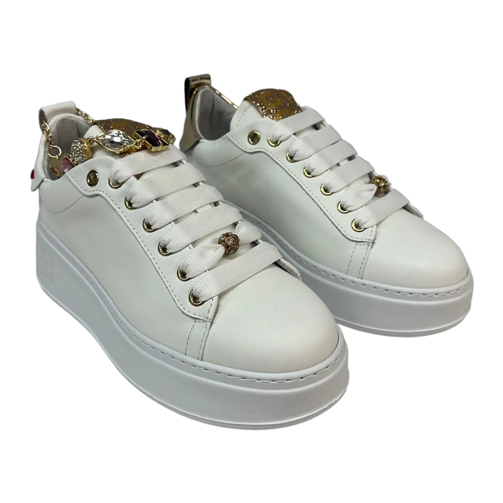 Gio+ Witte leren sneaker met verwijderbare accessoires White Dames