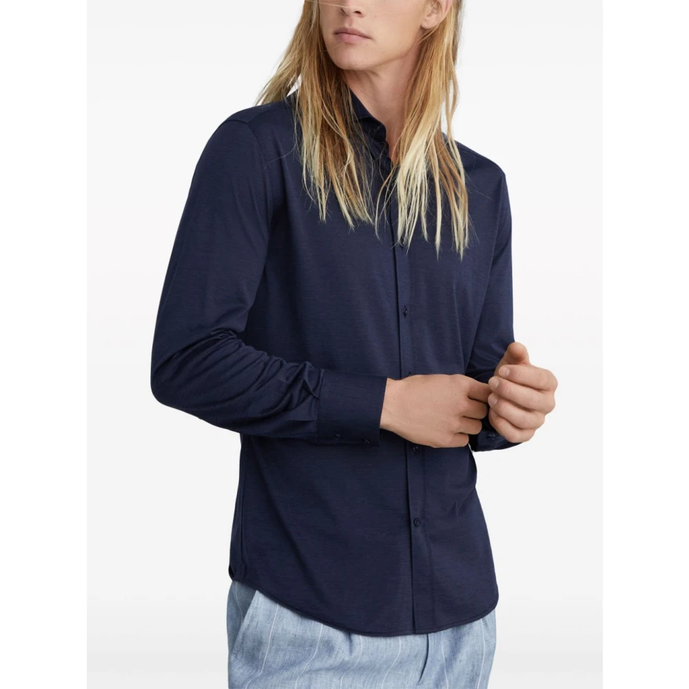 BRUNELLO CUCINELLI Blauwe zijden en katoenen overhemd Blue Heren