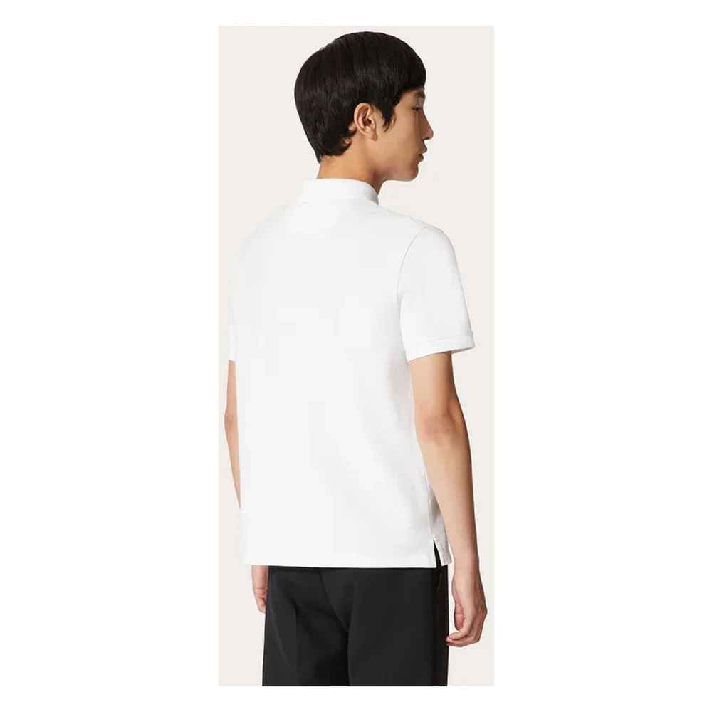 Valentino Katoenen Piqué Polo Shirt met VLogo Signature Patch White Heren
