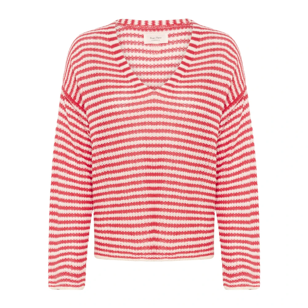 Part Two Zachte Gebreide Trui Bittersweet Stripe Red Dames