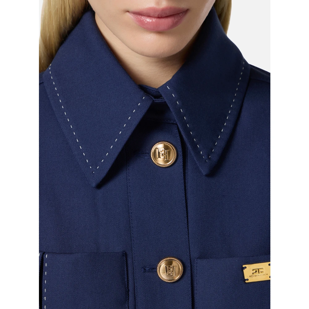 Elisabetta Franchi Blauwe Wol Cropped Jas Blue Dames