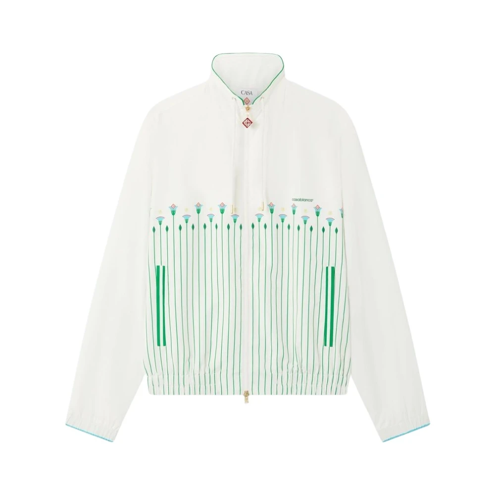 Casablanca Paris Men's Green White & Floral Striped Sporty Windbreaker Jacket, Size Small By - Image 2