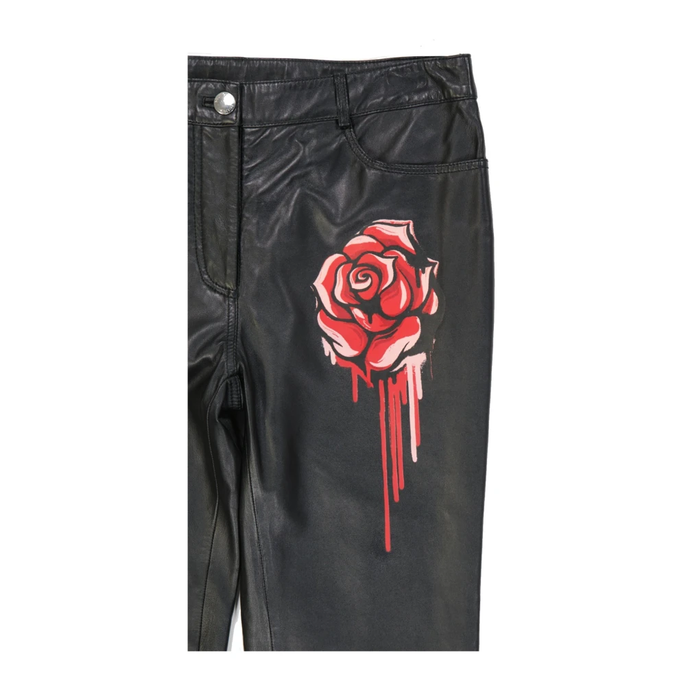 Boutique Moschino Zwarte Leren Broek Aw24 Black Dames
