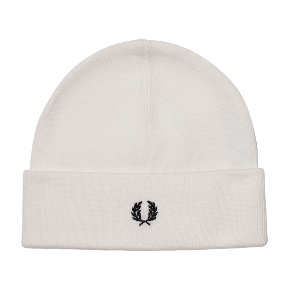 Fred Perry Witte Wol Logo Beanie White Heren
