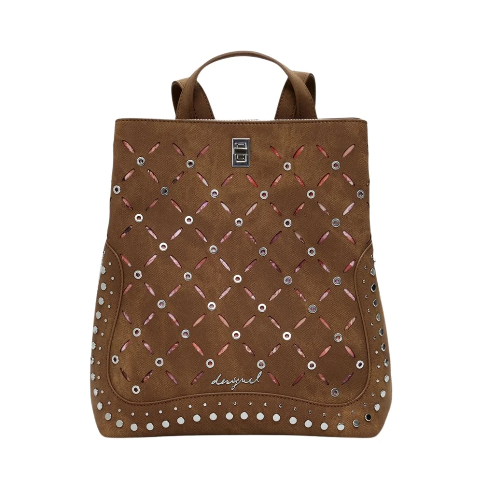 Desigual Vrouw Bruin Tassen Dames, One Size, E Damesrugzak Met Metalen Patch