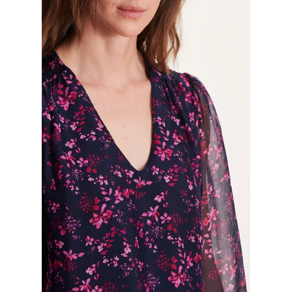La Fée Maraboutée Blauwe en paarse bloemenprint top Purple Dames