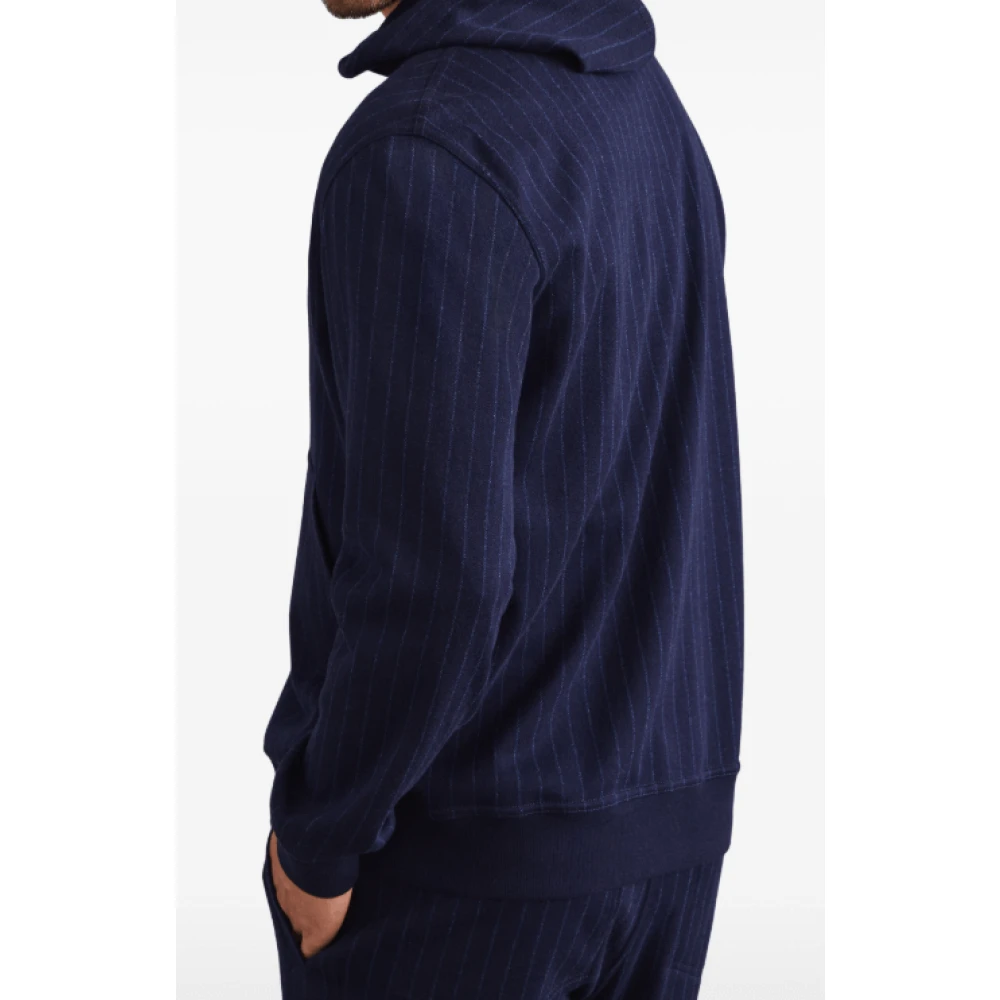 BRUNELLO CUCINELLI Navy Pinstripe Rits Hoodie Blue Heren