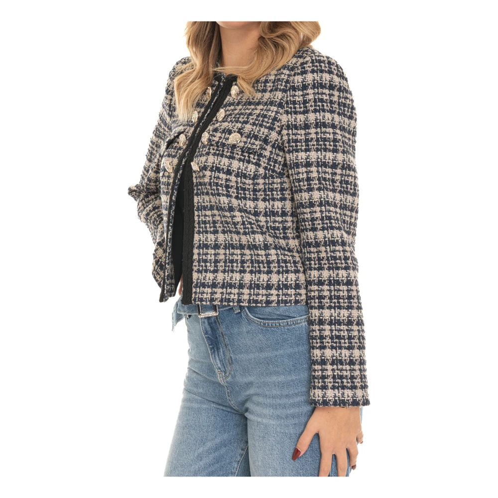 Liu Jo Geruite Bouclé Jas met Logoknoop Gray Dames