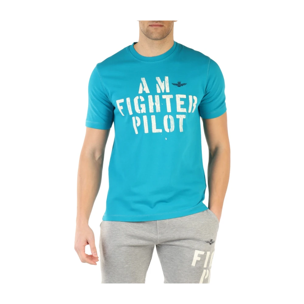 Aeronautica militare Comfort Fit Katoenen T-shirt met Voorprint Blue Heren