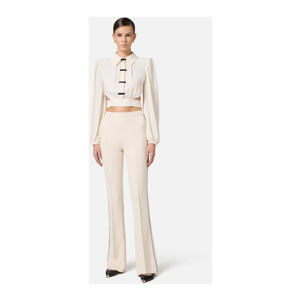 Elisabetta Franchi Wijde Pijp Stretch Crepe Broek Beige Dames