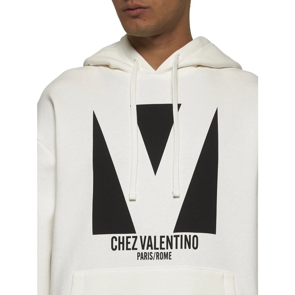 Valentino Witte Sweater met Capuchon en Print Beige Heren