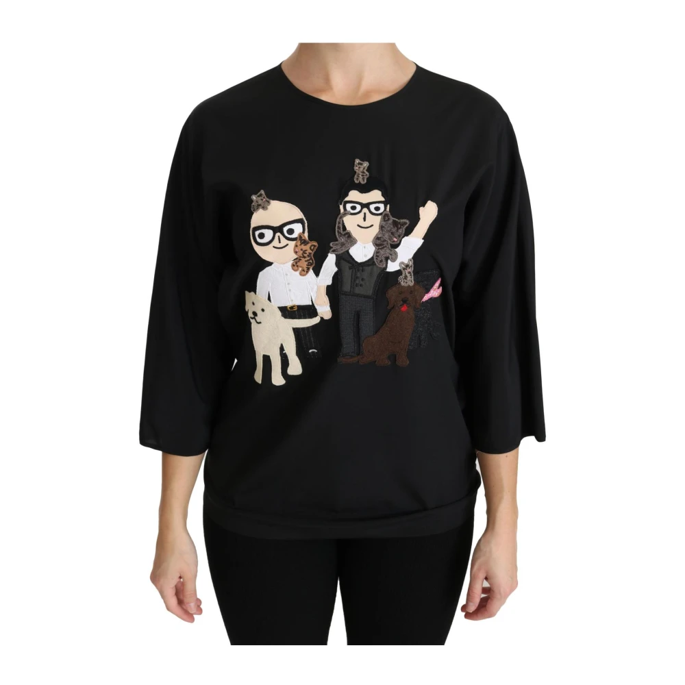 Dolce & Gabbana , T-Shirts, Female, Black, Xs, Stylish Black Silk Blouse - Image 3