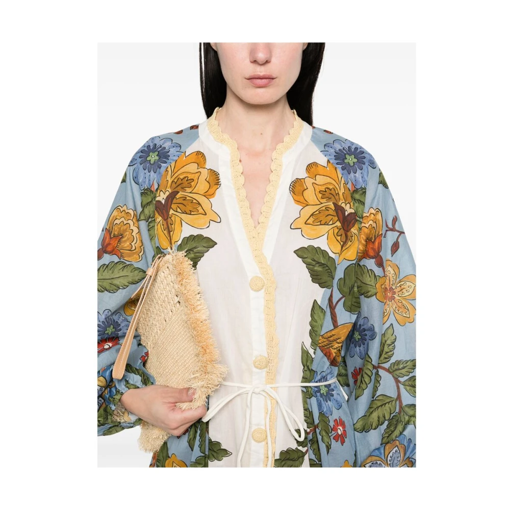 Farm Rio Blauwe Button-Up Shirt met Taille Riem Multicolor Dames