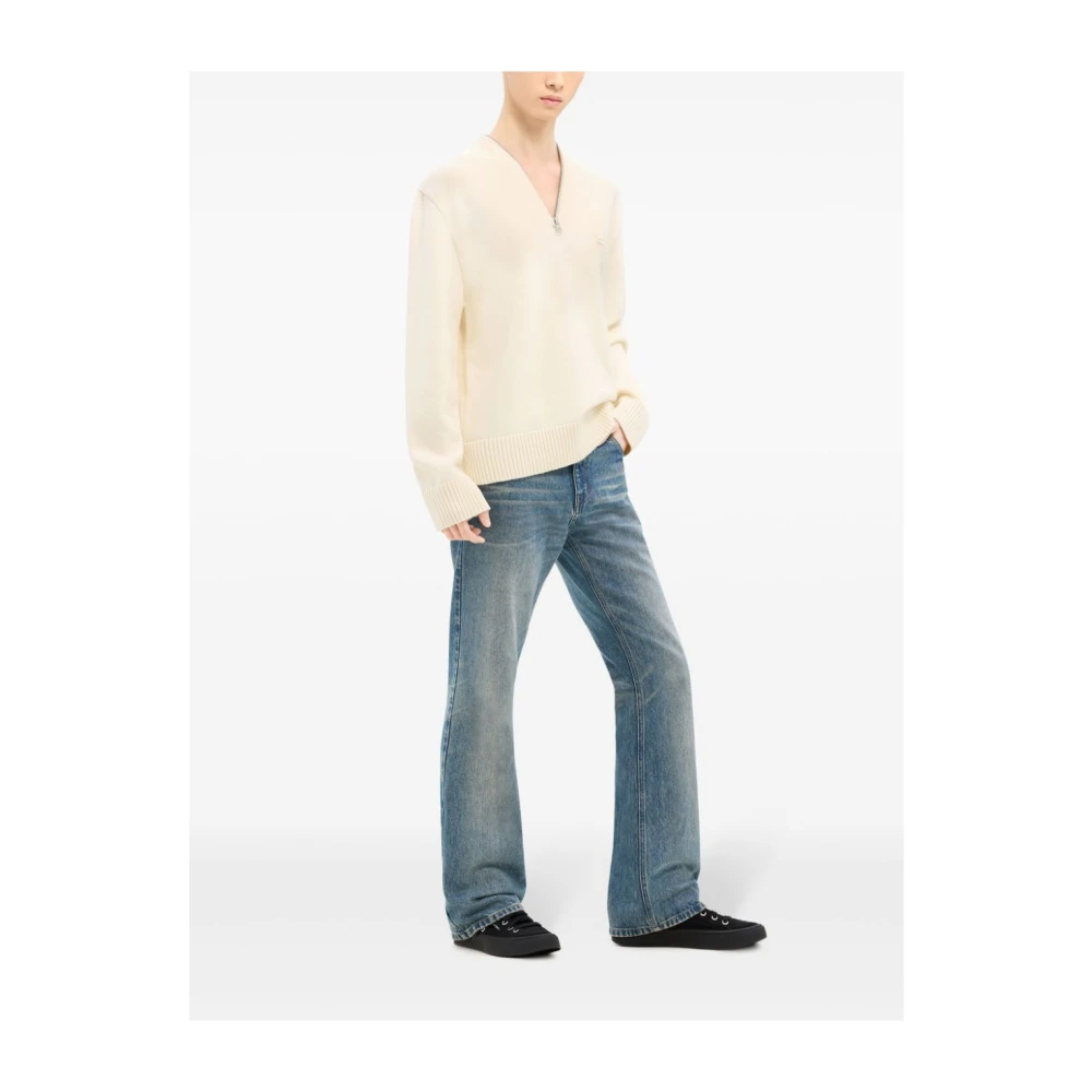 Courrèges Beige V-hals Wollen Trui met Ritsdetails Beige Dames