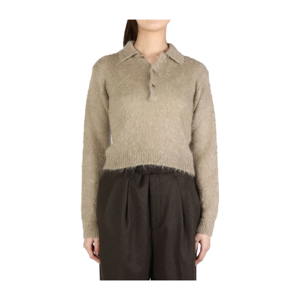 Auralee Geborsteld Effect Poloshirt Grijs Gray Dames